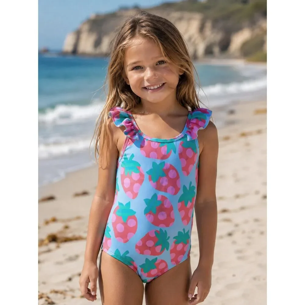 Mini BODEN Strawberry One Piece Swimsuit Swim Wear  Girls Size 5 - 6 Years